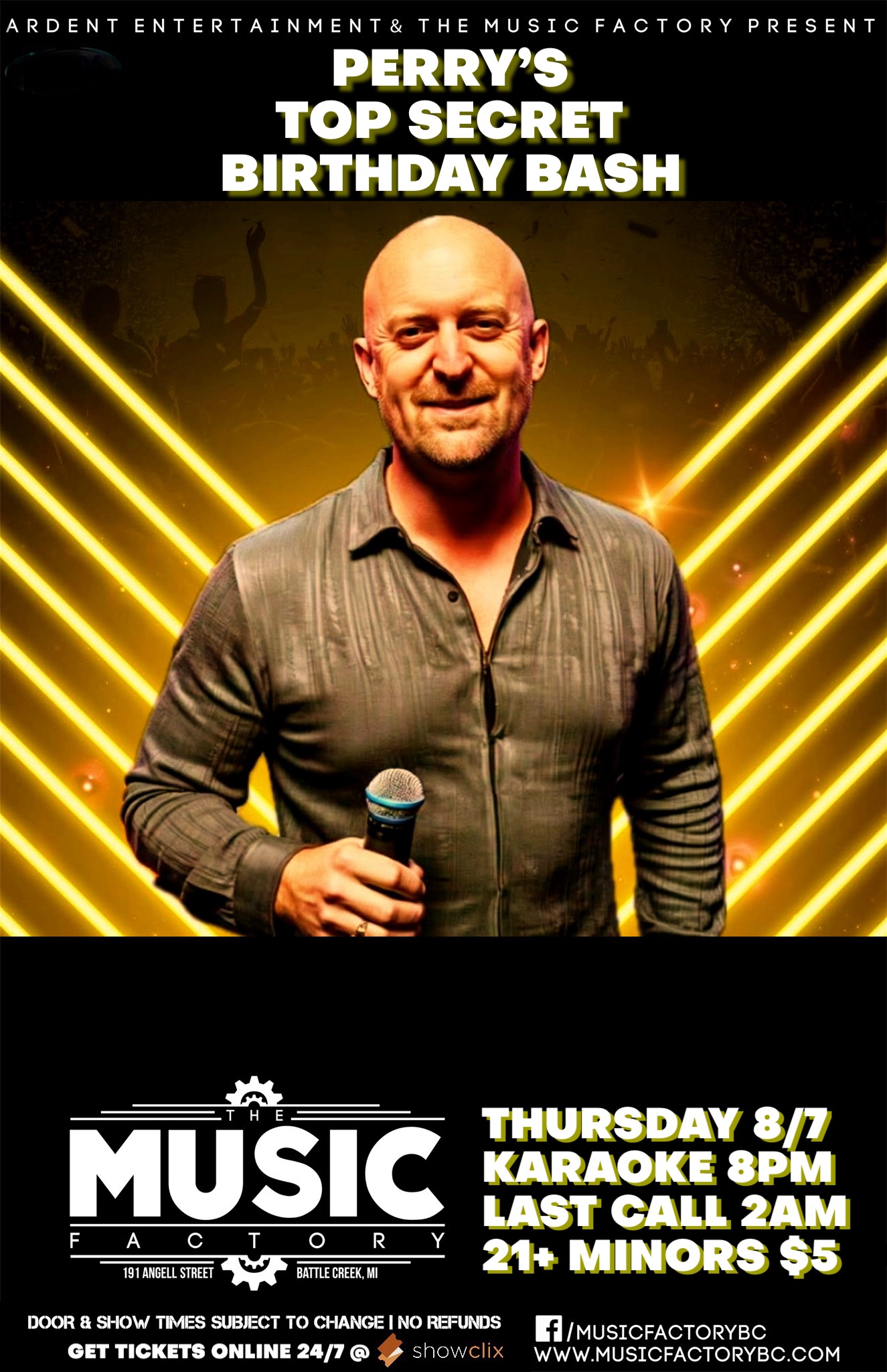 Perry’s Birthday Bash Thursday Night Karaoke with PERRYOKE at The Music Factory in Battle Creek!