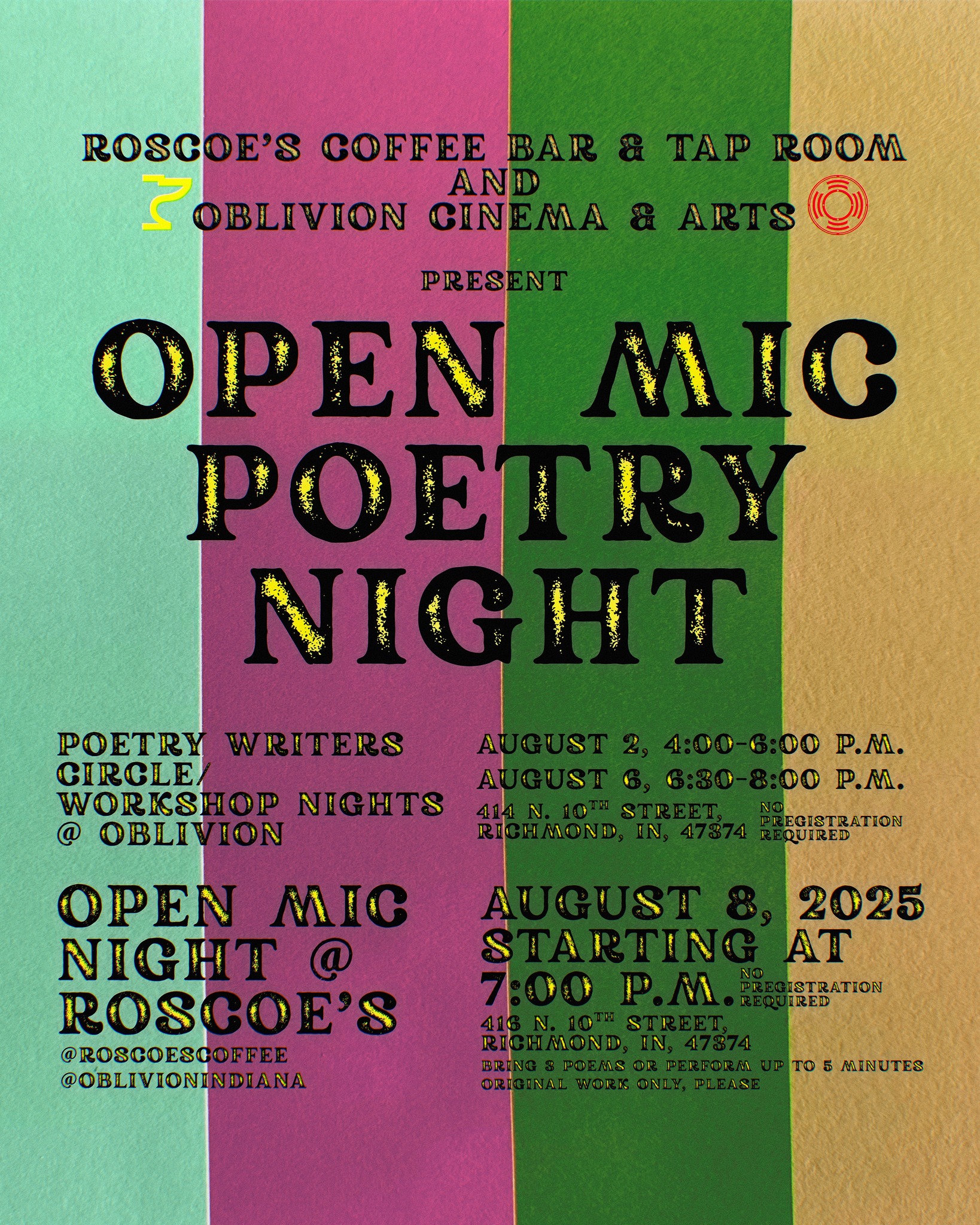 Pre-Open Mic Night Poetry Writers Circle and Workshop